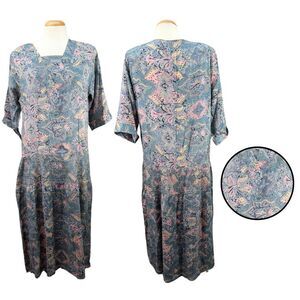Ursula Of Switzerland Dress Elastic Paisley Square Neck Boho 100% Rayon‎ Size M